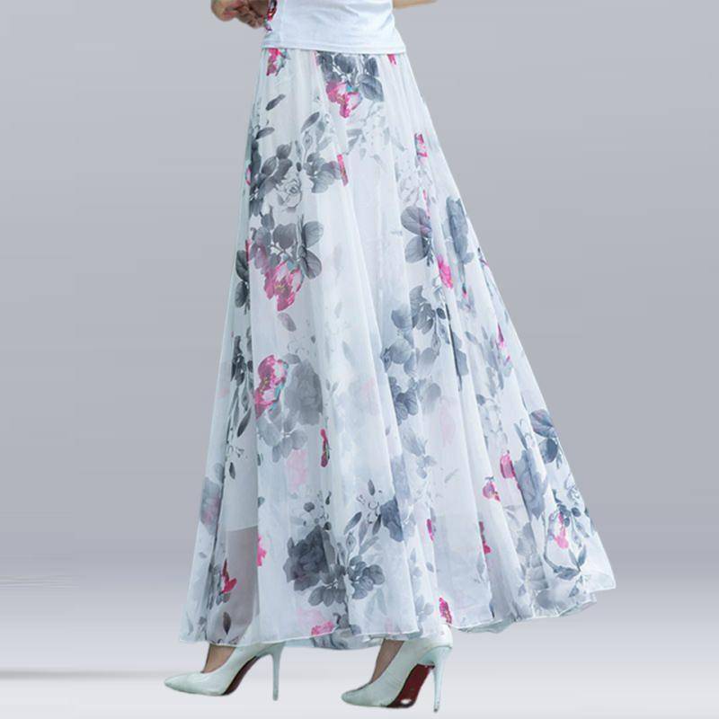 Frauen Sommer Chiffon Röcke Sommer Plus Größe Bohemian Floral Große Schaukel Weibliche Strand Langen Rock A-linie Faldas One Size von Joom DACH
