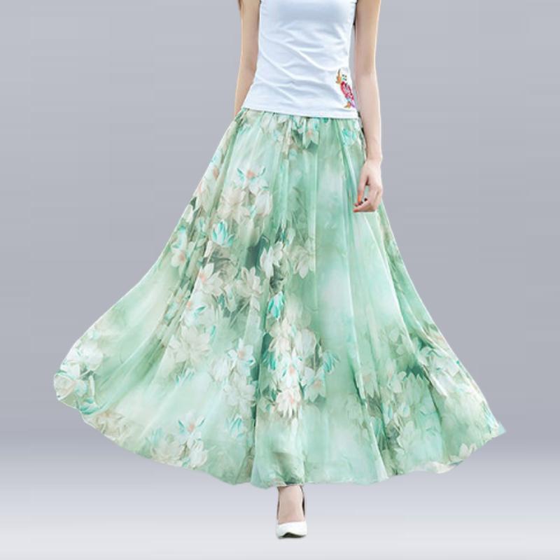 Frauen Sommer Chiffon Röcke Sommer Plus Größe Bohemian Floral Große Schaukel Weibliche Strand Langen Rock A-linie Faldas One Size von Joom DACH