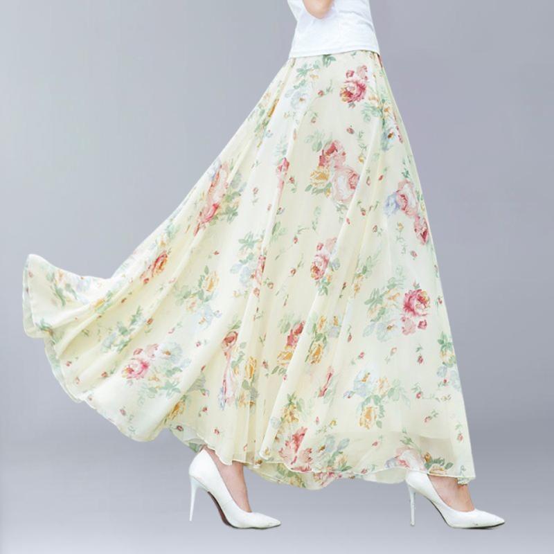 Frauen Sommer Chiffon Röcke Sommer Plus Größe Bohemian Floral Große Schaukel Weibliche Strand Langen Rock A-linie Faldas One Size von Joom DACH