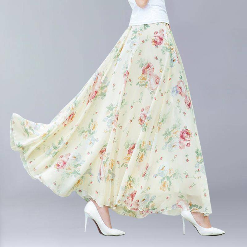 Frauen Sommer Chiffon Röcke Sommer Plus Größe Bohemian Floral Große Schaukel Weibliche Strand Langen Rock A-linie Faldas One Size von Joom DACH