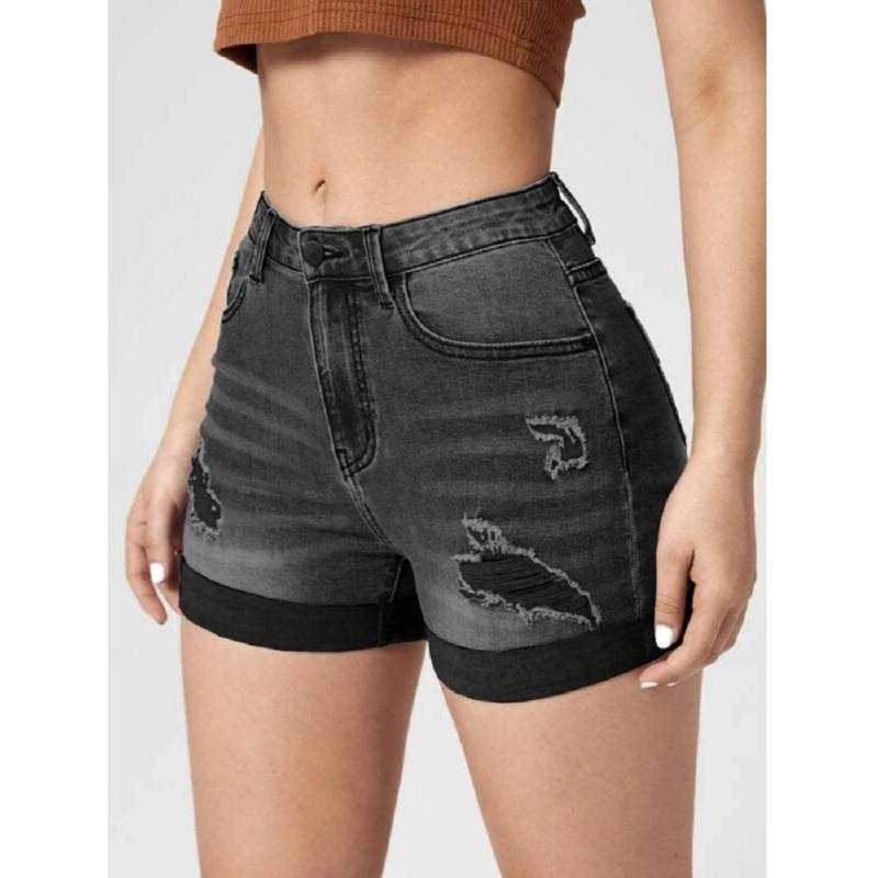 Frauen Sommer Denim Shorts Hohe Taille Ripped Loch Stretch Jeans Kurze Hosen Damen Casual Shorts M schwarz von Joom DACH