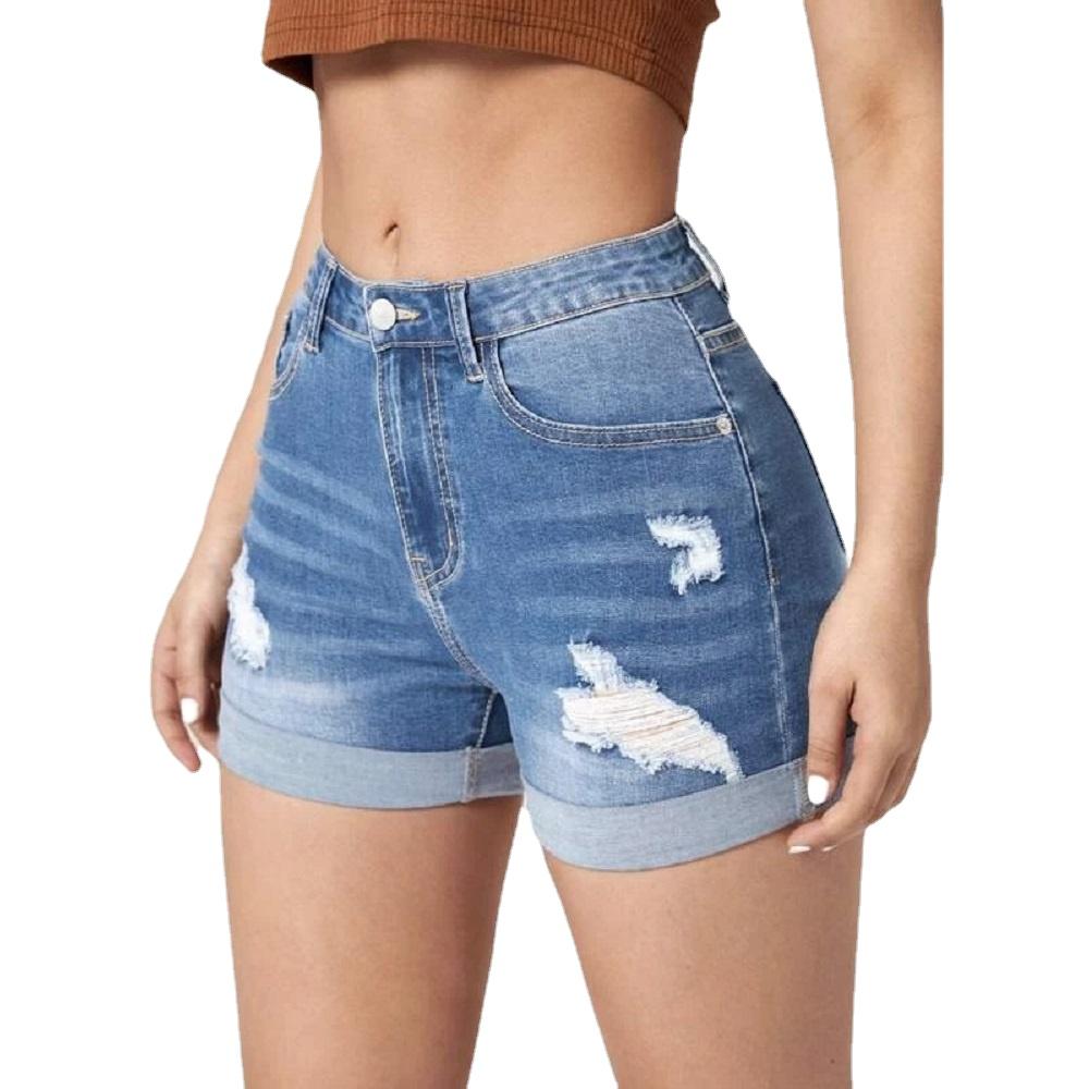 Frauen Sommer Denim Shorts Hohe Taille Ripped Loch Stretch Jeans Kurze Hosen Damen Casual Shorts S hellblaue von Joom DACH