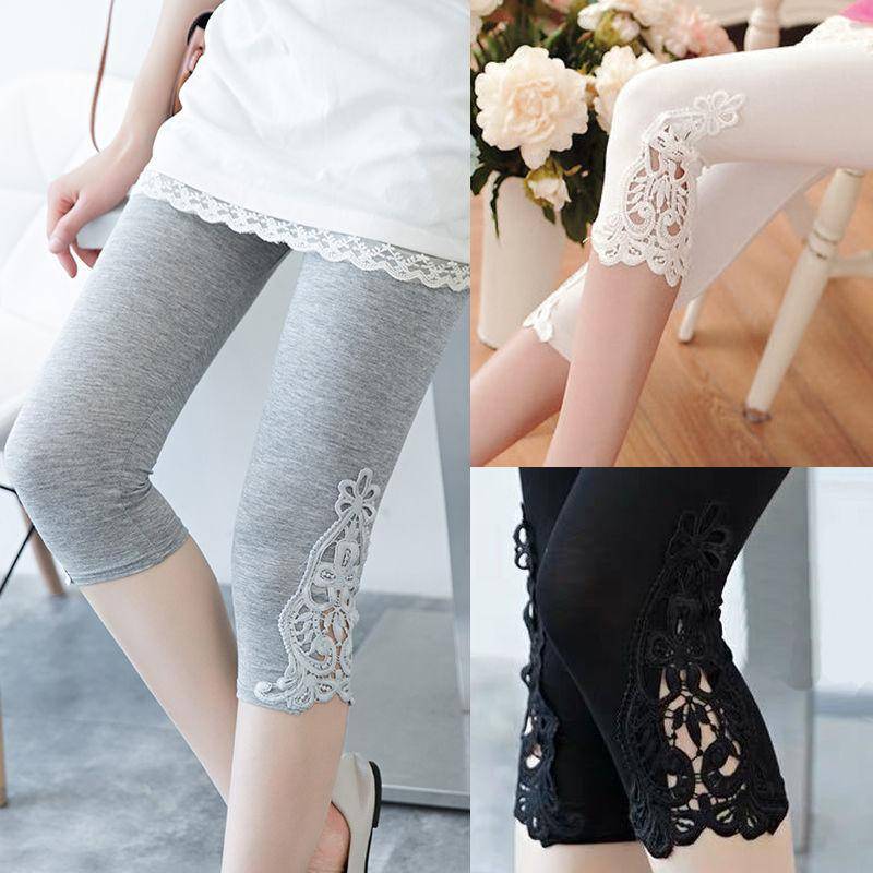 Frauen Sommer Hohle Spitze Stretch Leggings Sport Fitness Dünne Hosen Crop 3/4 Länge Leggings Capri Gestellte Modale Hose XXXXL weiß von Joom DACH