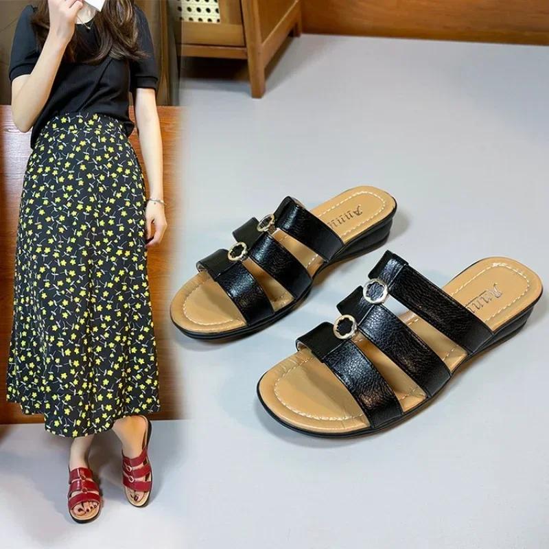 Frauen Sommer Keile Hausschuhe Weibliche Offene spitze Flip-Flops High Heels Sandalen Design Kleid Lässig Dias 43 von Joom DACH