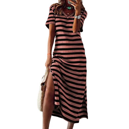 Frauen Sommer Midi Kleid Side Split V-ausschnitt, Kurze Ärmel Mid-kalb Länge Farbe Passenden Slim Fit Kleid Weibliche kleidung XL rosa von Joom DACH