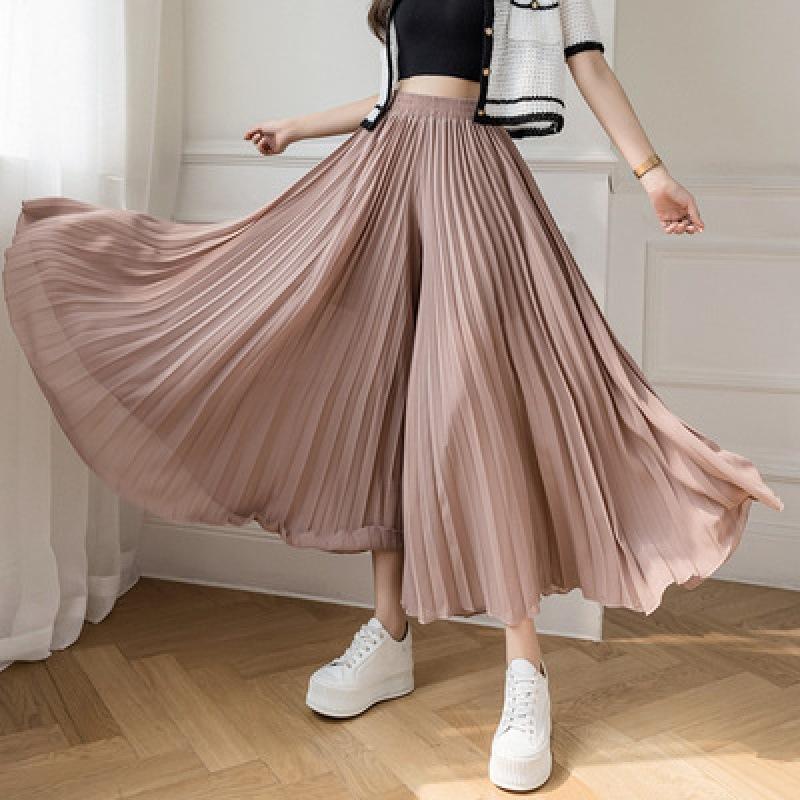 Frauen Sommer Plissee Lose Hosen Mode Weibliche Chiffon Elastische Taille Rock Hosen Breite Bein Hosen XL rosa von Joom DACH