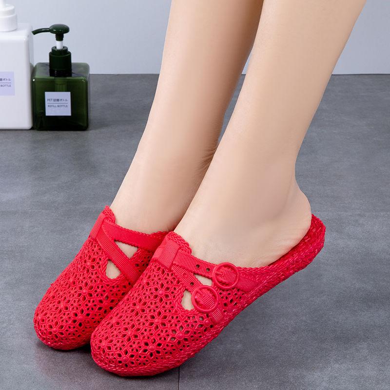Frauen Sommer Sandalen Töpfe Loch Schuhe Crok Gummi Clogs Frau EVA Unisex Garten Schuhe Strand Flache Weibliche Sandalen Hausschuhe 39 rot von Joom DACH