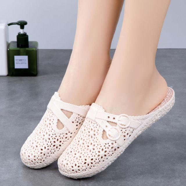 Frauen Sommer Sandalen Töpfe Loch Schuhe Crok Gummi Clogs Frau EVA Unisex Garten Schuhe Strand Flache Weibliche Sandalen Hausschuhe 39 beige von Joom DACH