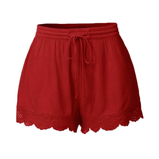 Frauen Sommer Shorts Elastische Kordelzug Taille Einfarbig Spitze Trim Shorts Lose S rot von Joom DACH