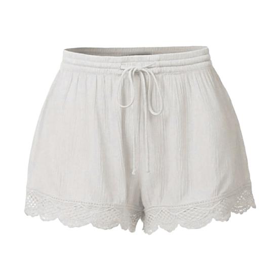 Frauen Sommer Shorts Elastische Kordelzug Taille Einfarbig Spitze Trim Shorts Lose S weiß von Joom DACH