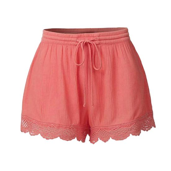 Frauen Sommer Shorts Elastische Kordelzug Taille Einfarbig Spitze Trim Shorts Lose S rosa von Joom DACH