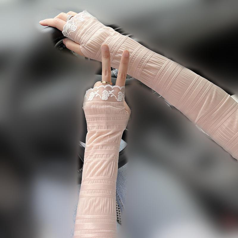 Frauen Sommer Sonnenschutz Ärmel Mesh Spitze UV ​​Dünne Lange Ärmeln Fahrrad Eis Seide Ärmel Radfahren Handschuhe Arm Wärmer ärmel von Joom DACH