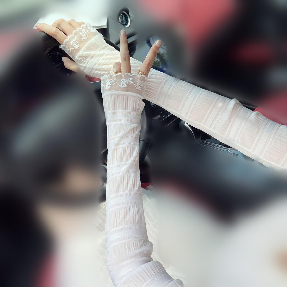 Frauen Sommer Sonnenschutz Ärmel Mesh Spitze UV ​​Dünne Lange Ärmeln Fahrrad Eis Seide Ärmel Radfahren Handschuhe Arm Wärmer ärmel von Joom DACH