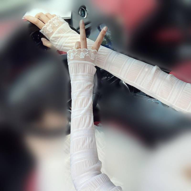 Frauen Sommer Sonnenschutz Ärmel Mesh Spitze UV ​​Dünne Lange Ärmeln Fahrrad Eis Seide Ärmel Radfahren Handschuhe Arm Wärmer ärmel von Joom DACH