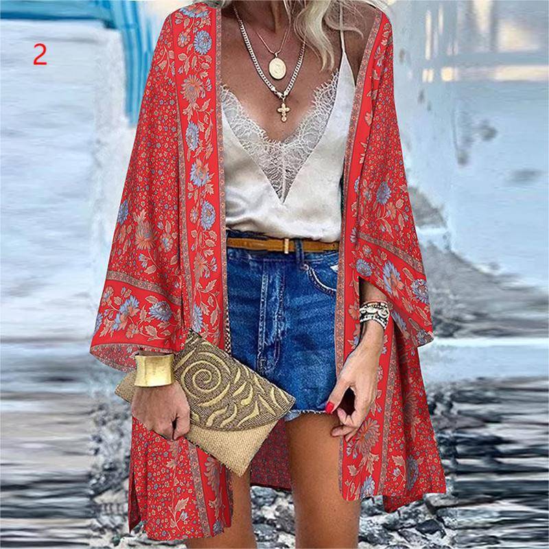 Frauen Sommer Voll Ärmeln Vintage Kimono Casual Strickjacken Plus Größe Strand Coverups L von Joom DACH