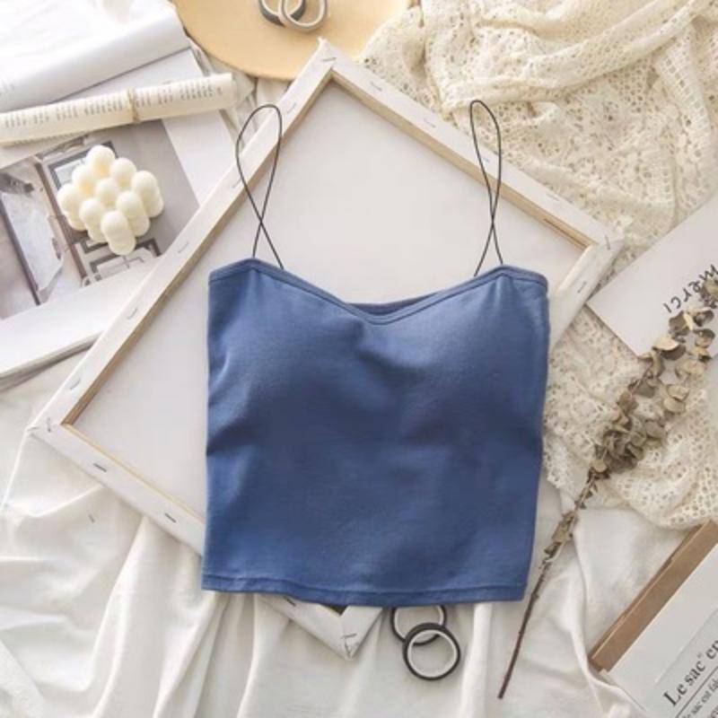 Frauen Sommer Weste Tops Ärmellose Baumwolle Bustier Weiche Elastische Waschbar Tragen-beständig Bh Weste Crop Top Nahtlose Bralette Tees one size blau von Joom DACH