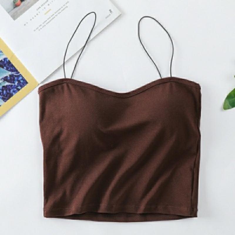 Frauen Sommer Weste Tops Ärmellose Baumwolle Bustier Weiche Elastische Waschbar Tragen-beständig Bh Weste Crop Top Nahtlose Bralette Tees one size braun von Joom DACH