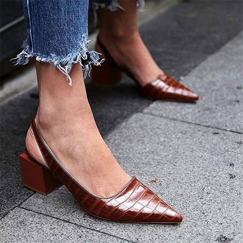 Frauen Spitz Zehen Pumpen Mid Chunky Heels Slingback Sandalen Schuhe Sommer Neue Vintage Frau Dame Weibliche Sandalen Hausschuhe Schuhe 39 braun von Joom DACH