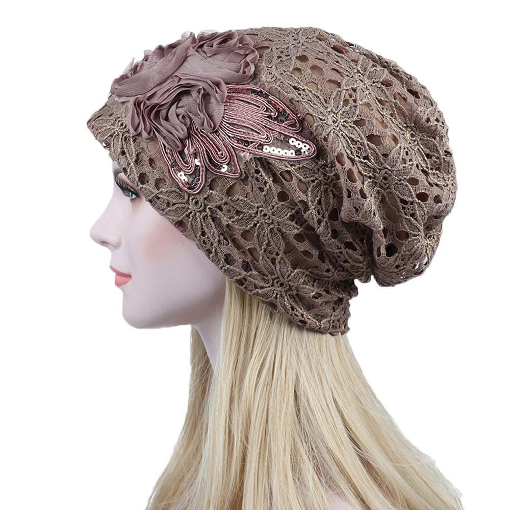 Frauen Spitze Blume Slouchy Baggy Kopf Kappe Chemo Beanie Krebs Hut Turban von Joom DACH