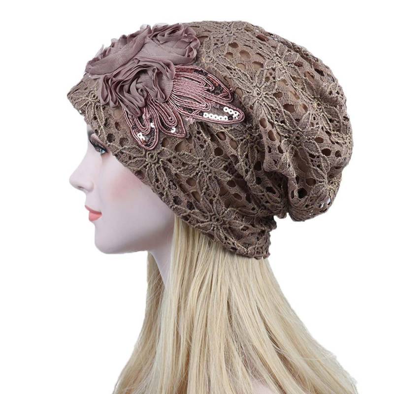 Frauen Spitze Blume Slouchy Baggy Kopf Kappe Chemo Beanie Krebs Hut Turban von Joom DACH