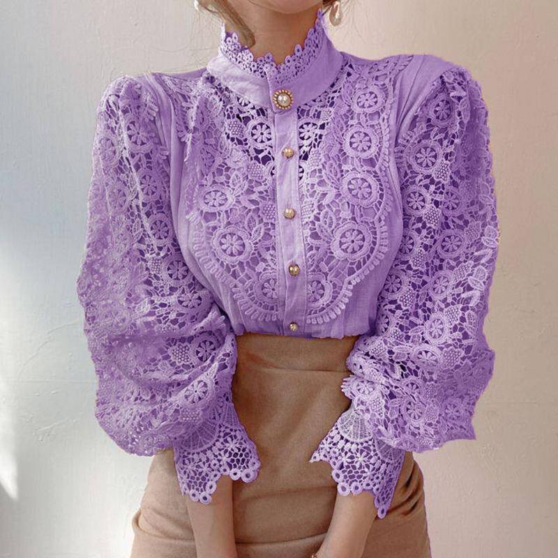 Frauen Spitze Blusen Blütenblatt Hülse Frauen Bluse Chic Taste Aushöhlen Blume Spitze Patchwork Weißes Hemd Top Weibliche Kleidung XL violett Frauen Spitze Blusen Blütenblatt Hülse Frauen Bluse Chic Taste Aushöhlen Blume Spitze Patchwork Weißes Hemd Top Weibliche Kleidung XL violett von Joom DACH