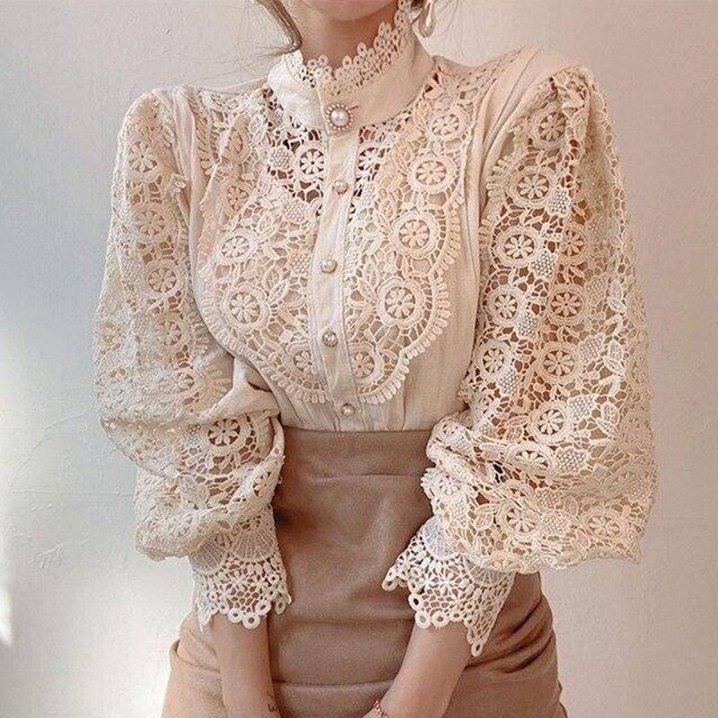Frauen Spitze Blusen Blütenblatt Hülse Frauen Bluse Chic Taste Aushöhlen Blume Spitze Patchwork Weißes Hemd Top Weibliche Kleidung XXXL beige Frauen Spitze Blusen Blütenblatt Hülse Frauen Bluse Chic Taste Aushöhlen Blume Spitze Patchwork Weißes Hemd Top Weibliche Kleidung XXXL beige von Joom DACH