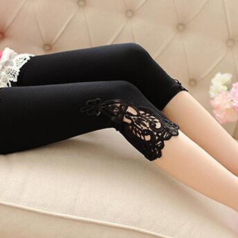Frauen Spitze Hohl Leggings Weibliche Kurze Mitte Wade Capris Dünne Hosen XXXXL schwarz von Joom DACH