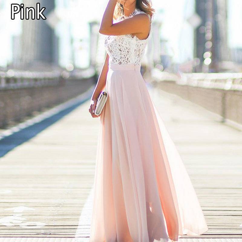 Frauen Spitze Maxi Lange Abend Party Ballkleid Sommerkleid Chiffonkleid M rosa von Joom DACH