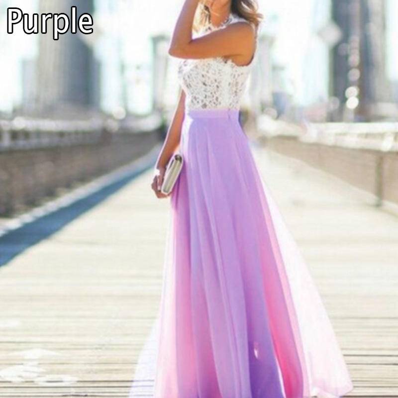 Frauen Spitze Maxi Lange Abend Party Ballkleid Sommerkleid Chiffonkleid M violett von Joom DACH