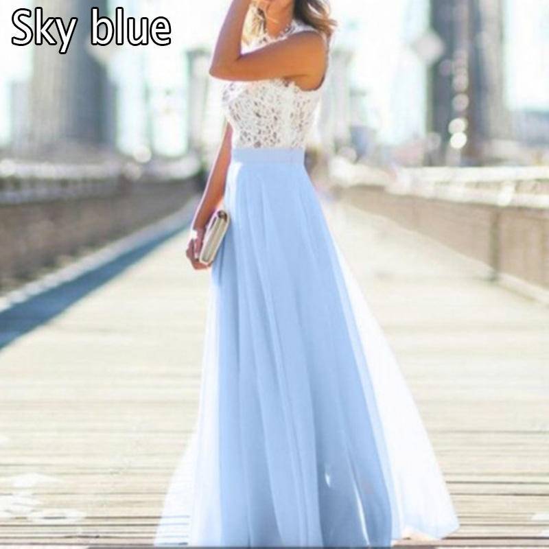 Frauen Spitze Maxi Lange Abend Party Ballkleid Sommerkleid Chiffonkleid S himmelblaue von Joom DACH