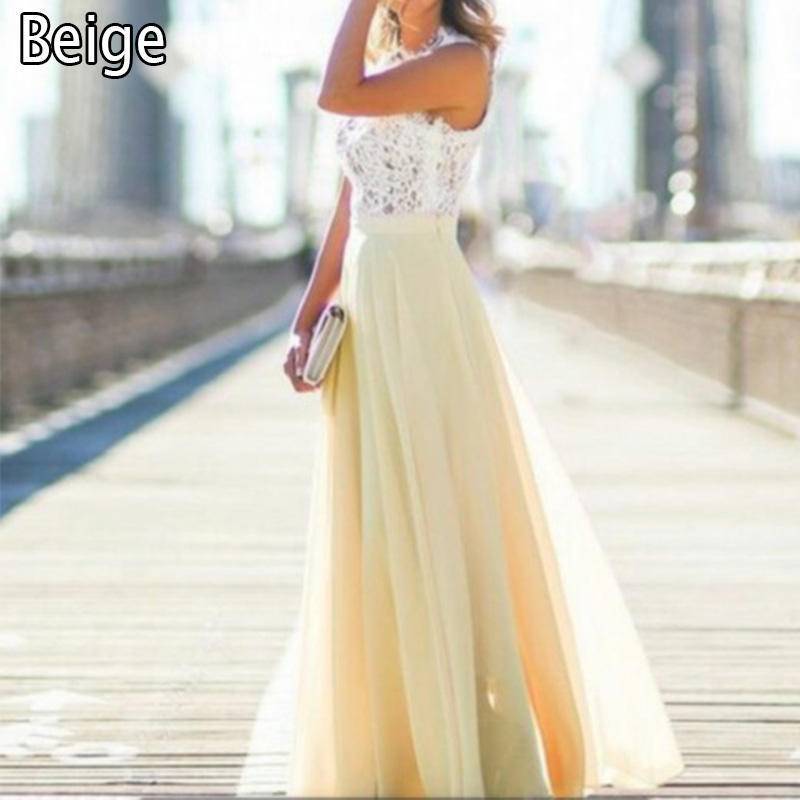 Frauen Spitze Maxi Lange Abend Party Ballkleid Sommerkleid Chiffonkleid S beige von Joom DACH