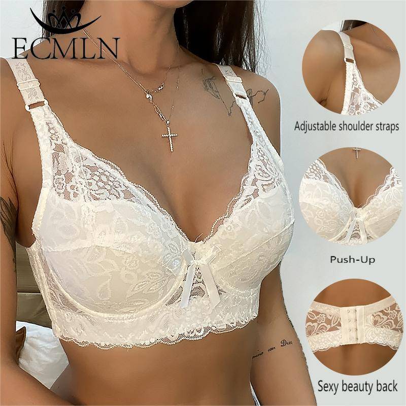 Frauen Stickerei Bh Anti-sag Geraffte Bh Bügel Atmung Verstellbaren Bh Push-up-Bhs Plus Größe 80B-105D 36/80 weiß von Joom DACH