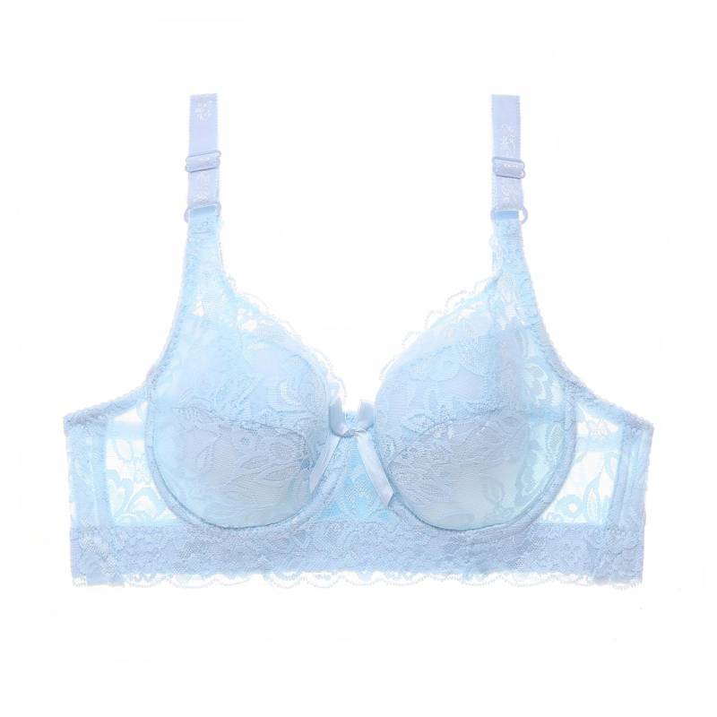 Frauen Stickerei Bh Anti-sag Geraffte Bh Bügel Atmung Verstellbaren Bh Push-up-Bhs Plus Größe 80B-105D 42/95 himmelblaue von Joom DACH