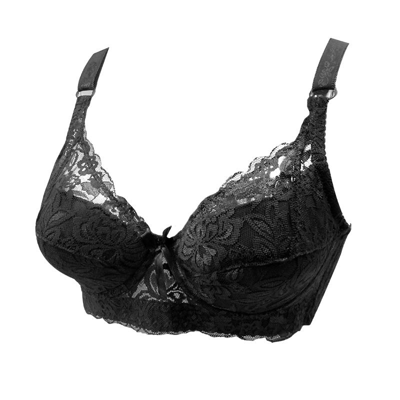 Frauen Stickerei Bh Anti-sag Geraffte Bh Bügel Atmung Verstellbaren Bh Push-up-Bhs Plus Größe 80B-105D 44/100 schwarz von Joom DACH