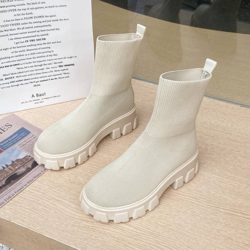 Frauen Stiefel Slip On Western Stiefeletten Plattform Gestrickte Damen Herbst Socken Stiefel für Frauen Mode Weibliche Booties 40 beige von Joom DACH