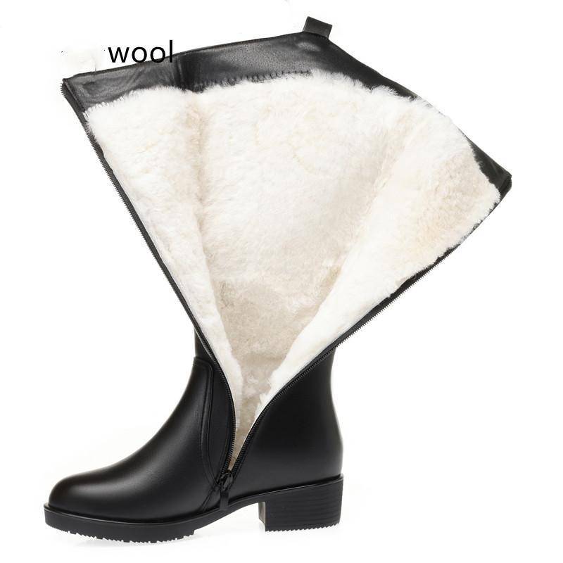 Frauen Stiefel Winter Große Größe Echtes Leder Frauen Lange Stiefel Natürliche Wolle Western Cowboy Stiefel Damen 37 von Joom DACH