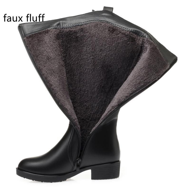 Frauen Stiefel Winter Große Größe Echtes Leder Frauen Lange Stiefel Natürliche Wolle Western Cowboy Stiefel Damen 41 von Joom DACH