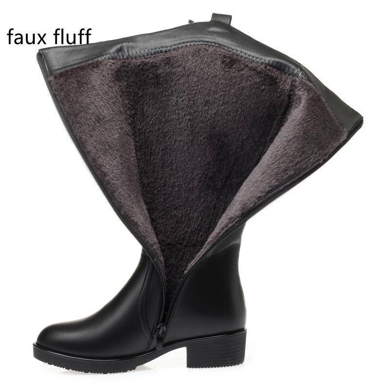 Frauen Stiefel Winter Große Größe Echtes Leder Frauen Lange Stiefel Natürliche Wolle Western Cowboy Stiefel Damen 41 von Joom DACH