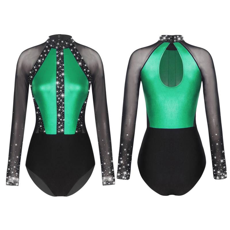 Frauen Strass Ballett Gymnastik Tanz Trikot Body Langarm Eiskunstlauf Tanz Kostüm M grün von Joom DACH