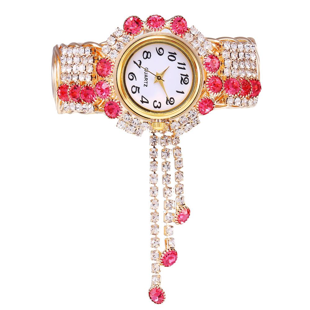 Frauen-Strass-Quarz-Uhr-glänzende Armband-Uhren-Armbanduhr rosa von Joom DACH