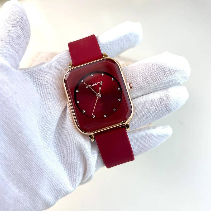 Frauen-Strass-Uhr-Damen-Silikon-Gürtel-Quarz-Armbanduhren rose rot von Joom DACH