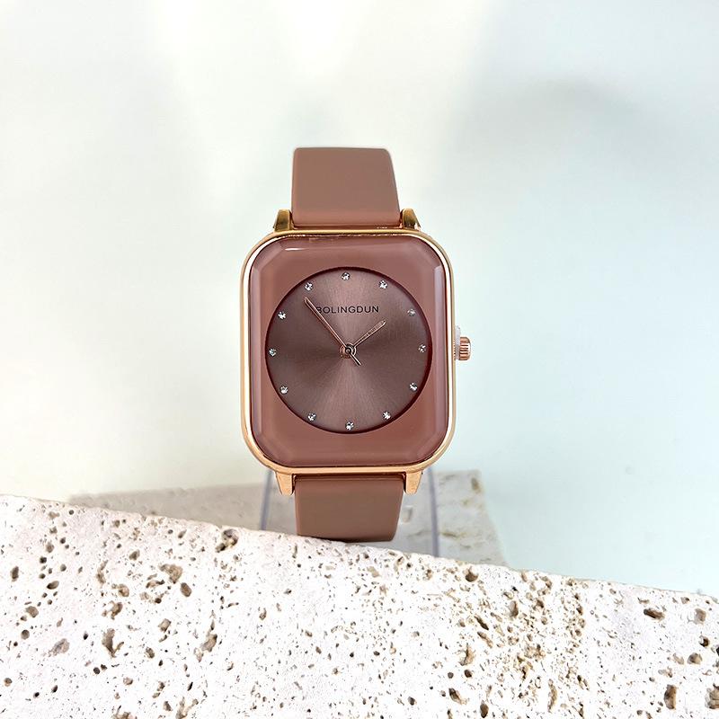 Frauen-Strass-Uhr-Damen-Silikon-Gürtel-Quarz-Armbanduhren dunkel rosa von Joom DACH