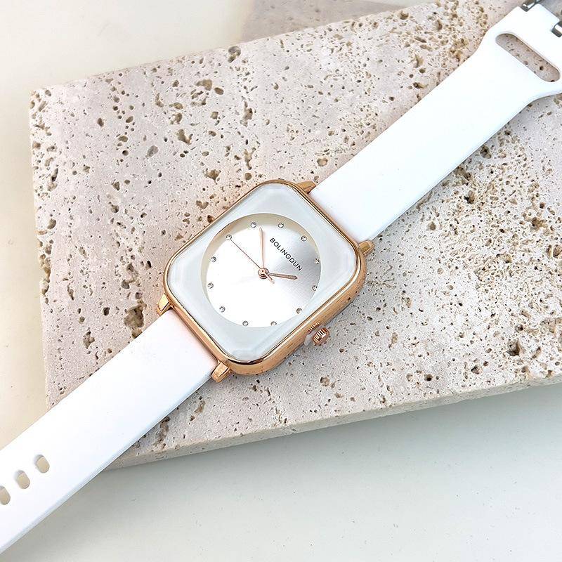 Frauen-Strass-Uhr-Damen-Silikon-Gürtel-Quarz-Armbanduhren von Joom DACH