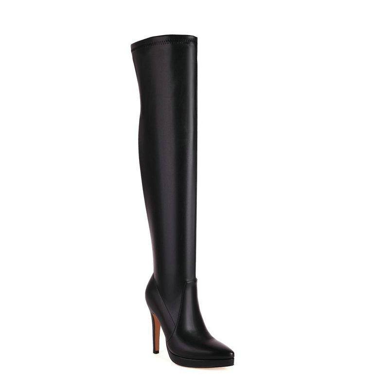 Frauen Stretch Overknee Stiefel Spitzschuh Spike High Heels Hohe Stiefel Frau Party 35 von Joom DACH