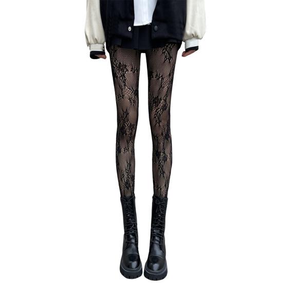 Frauen Strumpfhosen Spitze Fishnet Aushöhlen Hohe Elastizität Blumen Stickerei Ultra-dünne Dünne Einfarbig Japanischen schwarz von Joom DACH