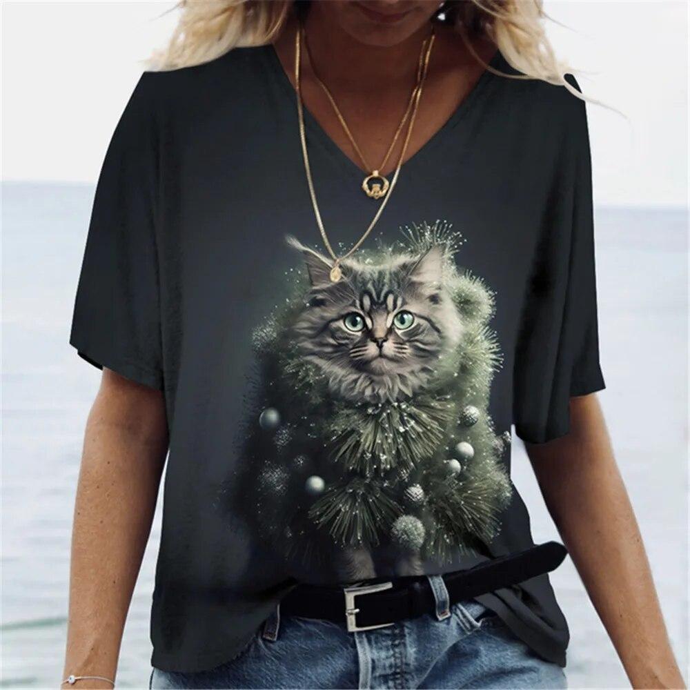 Frauen T-Shirts Cartoon Anime Katze 3D Druck Sommer Harajuku Stil Oansatz Für Mode Bequeme Casual Kurzarm Pullover S von Joom DACH