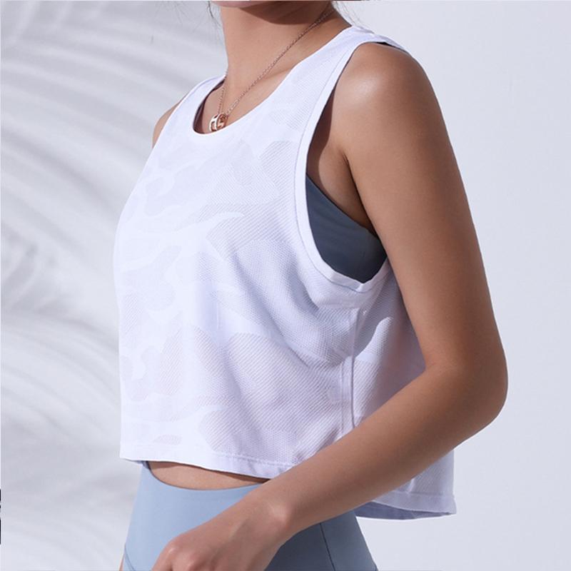 Frauen Tarnung Laufhose Weste Fitness Crop Top Ärmelloses Mesh Yoga Shirts Atmungsaktive Workout Gym Tank Tops Weibliche Sportswear L weiß von Joom DACH