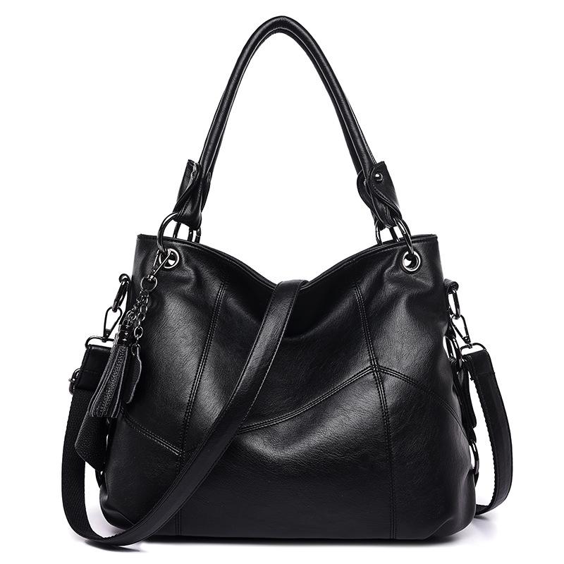 Frauen Tasche Leder Quaste Anhänger Handtaschen Mode Umhängetasche Handtasche Diagonale Tasche schwarz von Joom DACH