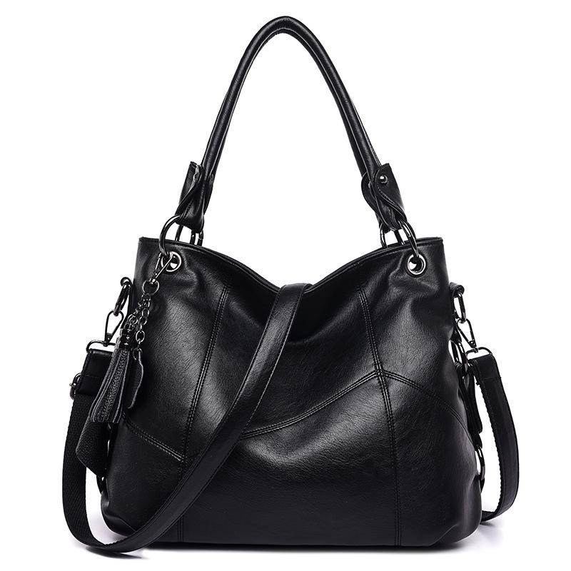 Frauen Tasche Leder Quaste Anhänger Handtaschen Mode Umhängetasche Handtasche Diagonale Tasche schwarz von Joom DACH