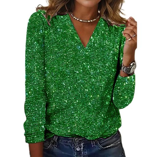 Frauen Top Glänzende Pailletten V-ausschnitt Langarm Lose Weiche Pullover Reine Farbe Atmungsaktive Täglichen Pendeln Club Party Dame bluse Shirt 2XL grün von Joom DACH